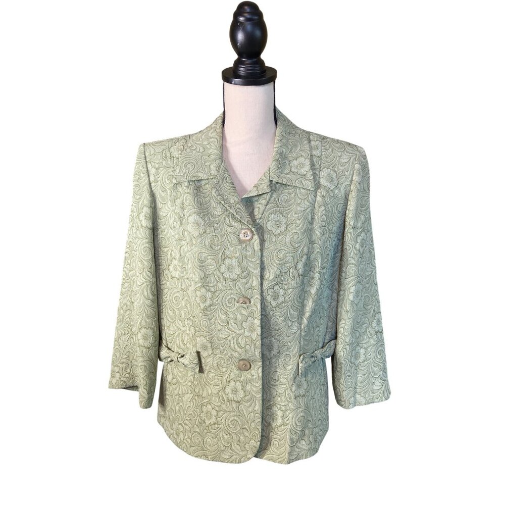 Vintage Miss Dorby Womens Blazer 14 Green Paisley Textured Button Grannycore